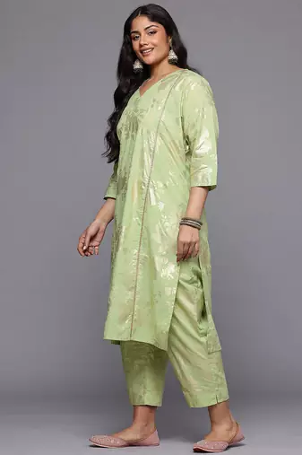 Green printed pure cotton kurta sets