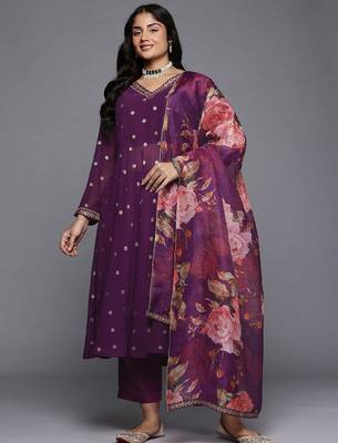 Purple printed poly georgette kurta sets 1
