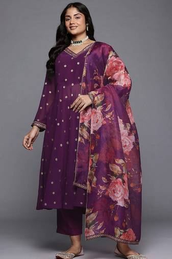 Purple printed poly georgette kurta sets