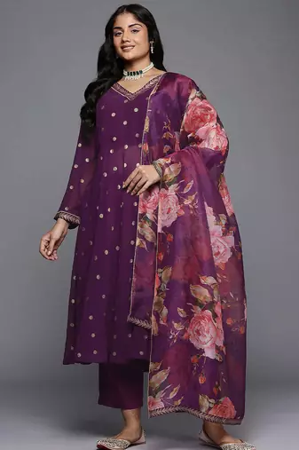 Purple printed poly georgette kurta sets