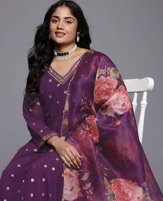 Purple printed poly georgette kurta sets 2