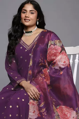 Purple printed poly georgette kurta sets