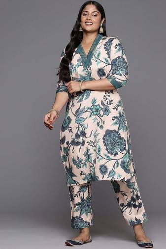 Tan printed poly crepe kurta sets