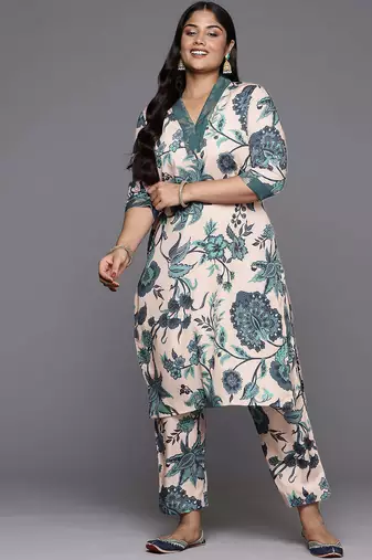 Tan printed poly crepe kurta sets