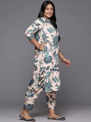 Tan printed poly crepe kurta sets 3