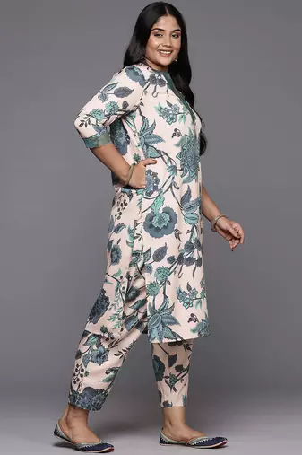 Tan printed poly crepe kurta sets