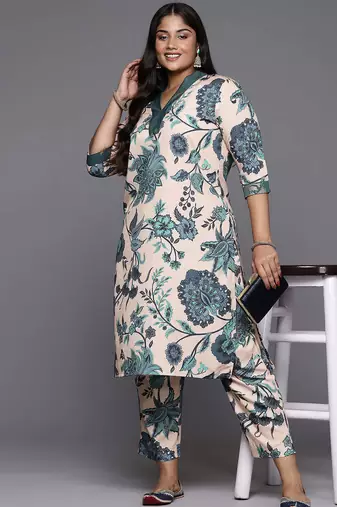 Tan printed poly crepe kurta sets
