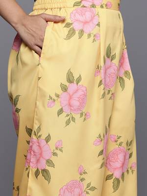 Yellow printed poly crepe kurta sets 3