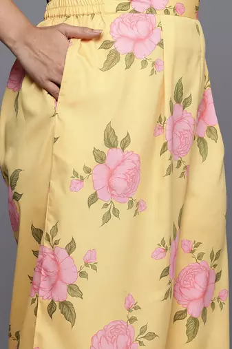 Yellow printed poly crepe kurta sets