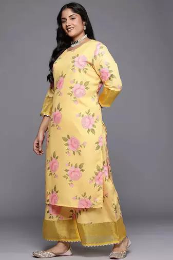 Yellow printed poly crepe kurta sets