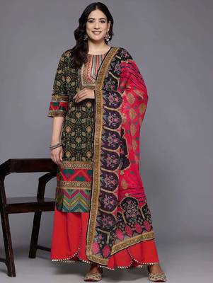Black printed poly crepe kurta sets 1