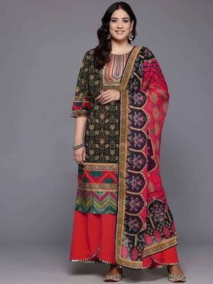 Black printed poly crepe kurta sets 2