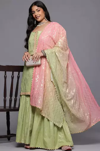 Green printed pure cotton kurta sets