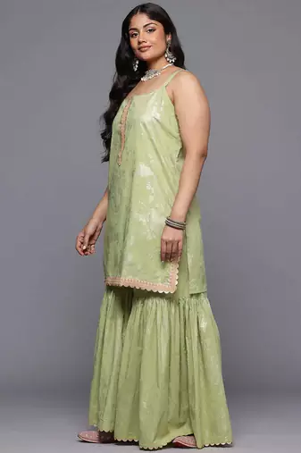 Green printed pure cotton kurta sets