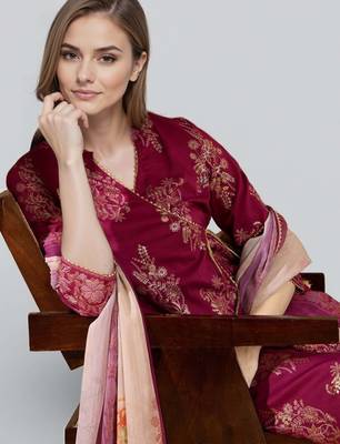 Purple printed silk blend kurta sets 2