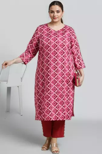 Multicolor printed silk long kurtis