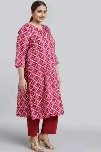 Multicolor printed silk long kurtis
