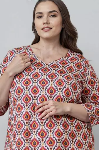 Pink printed silk long kurtis