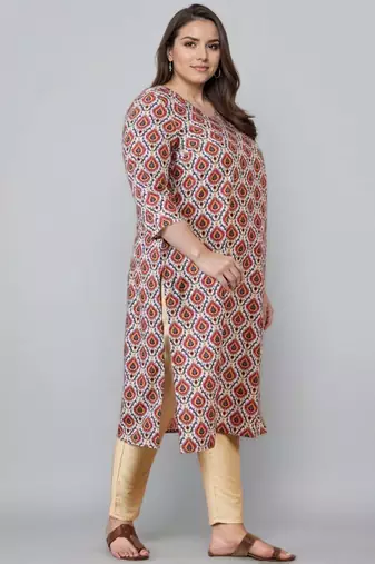 Pink printed silk long kurtis