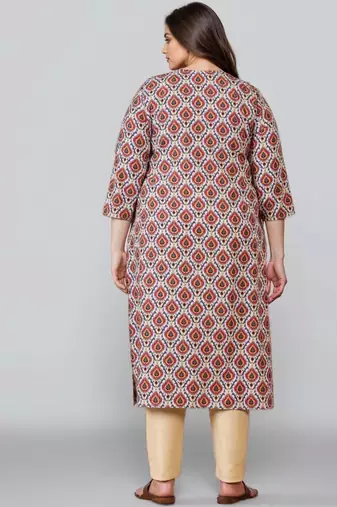 Pink printed silk long kurtis