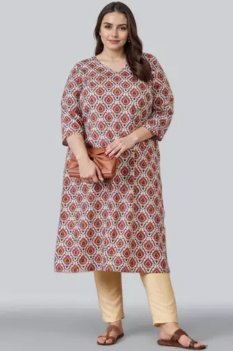 Pink printed silk long kurtis