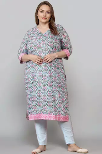 Blue printed silk blend kurta sets