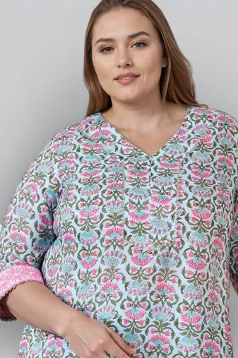 Blue printed silk blend kurta sets