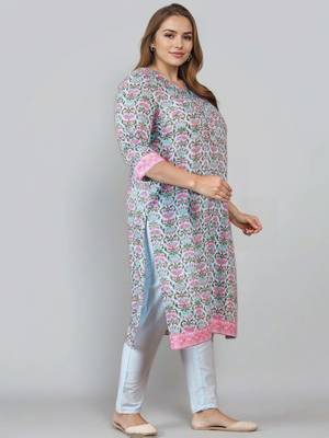 Blue printed silk blend kurta sets 3
