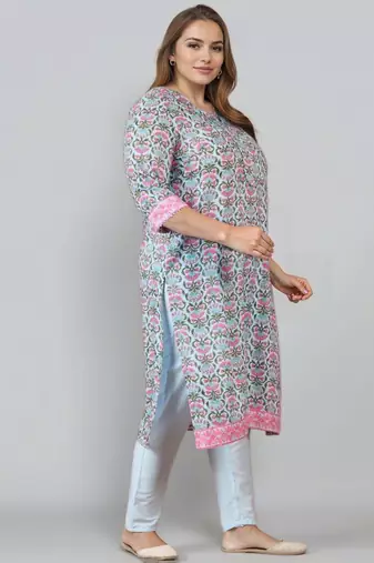 Blue printed silk blend kurta sets