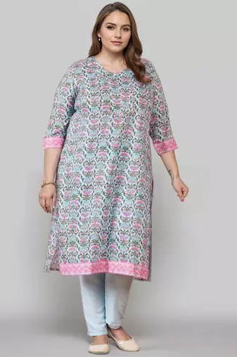 Blue printed silk blend kurta sets