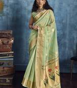 Pista zari tissue handloom weaving saree