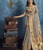 Gray zari tissue handloom weaving saree