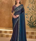 Twilight blue silk georgette saree & georgette work blouse