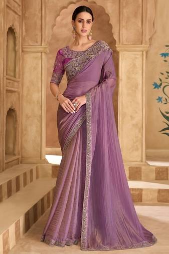 Onion pink tissue crashed georgette saree & banglori work blouse