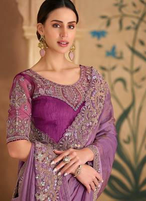 Onion pink tissue crashed georgette saree & banglori work blouse 2