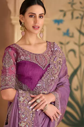 Onion pink tissue crashed georgette saree & banglori work blouse