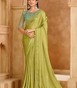Pista green sartin chiffon saree & banglori work blouse