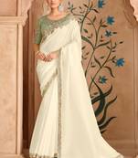 Powder white silk georgette saree & banglori work blouse