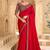 Cherry red sartin georgette saree & banglori work blouse