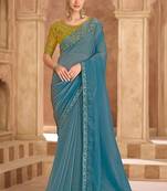 Sky blue tissue georgette saree & banglori work blouse