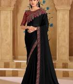 Pure black sartin chiffon saree & banglori work blouse