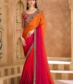 Orange sparkle shaded chiffon saree & banglori work blouse