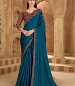 Till blue sartin chiffon saree & banglori work blouse