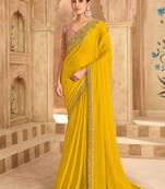 Gold sartin chiffon saree & banglori work blouse