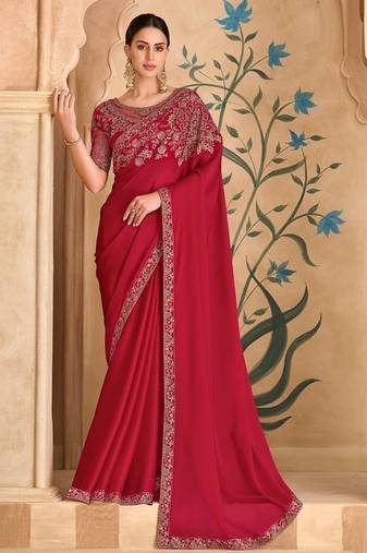 Sparkle red georgette saree & banglori work blouse