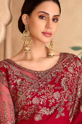 Sparkle red georgette saree & banglori work blouse