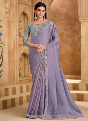 Levandar tissue georgette saree & sartin work blouse 1