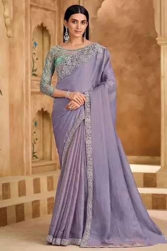 Levandar tissue georgette saree & sartin work blouse