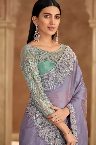 Levandar tissue georgette saree & sartin work blouse