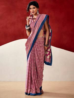 pink fancy printed dull satin saree with matching blouse 2